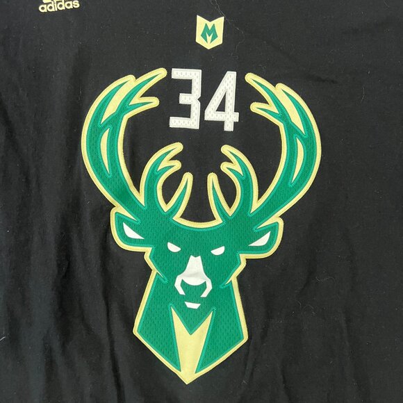 Adidas Black Jersey T-Shirt Antetokounmpo Number 34 Size Large - Picture 3 of 5